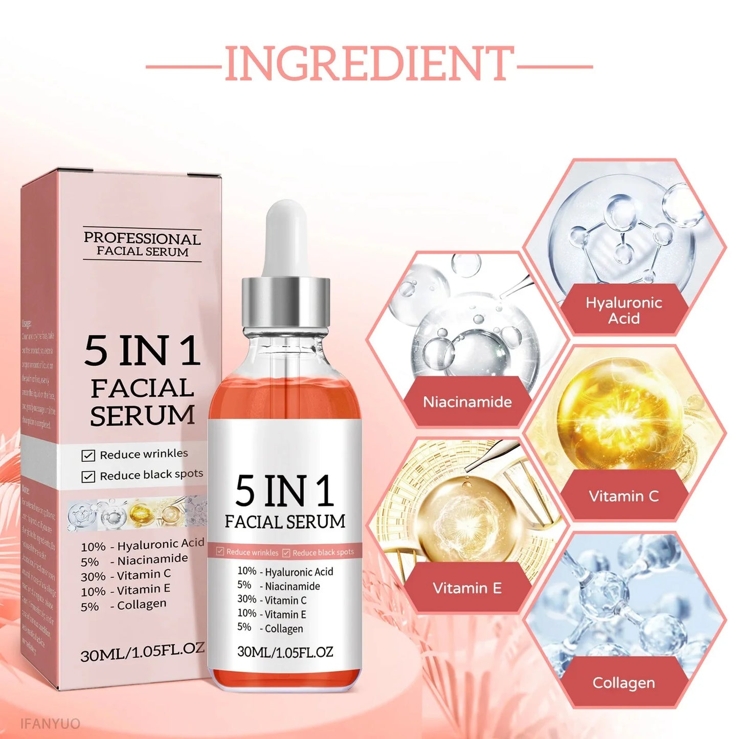 5 In 1 Anti Wrinkle Anti Aging Face Serum Hyaluronic Acid Niacinamide