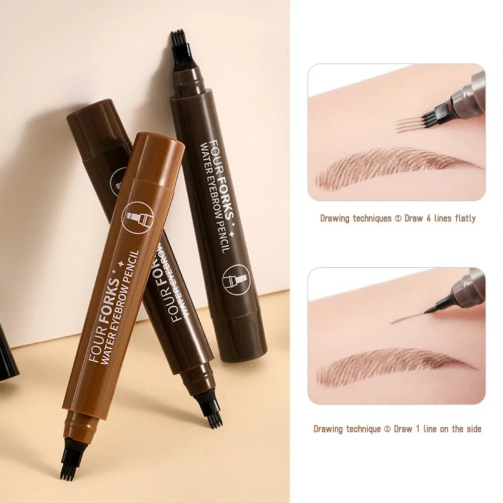 Natural Long Lasting 4-Tip Microblade Brow Pen Eyebrow Smooth Contour Stick Waterproof