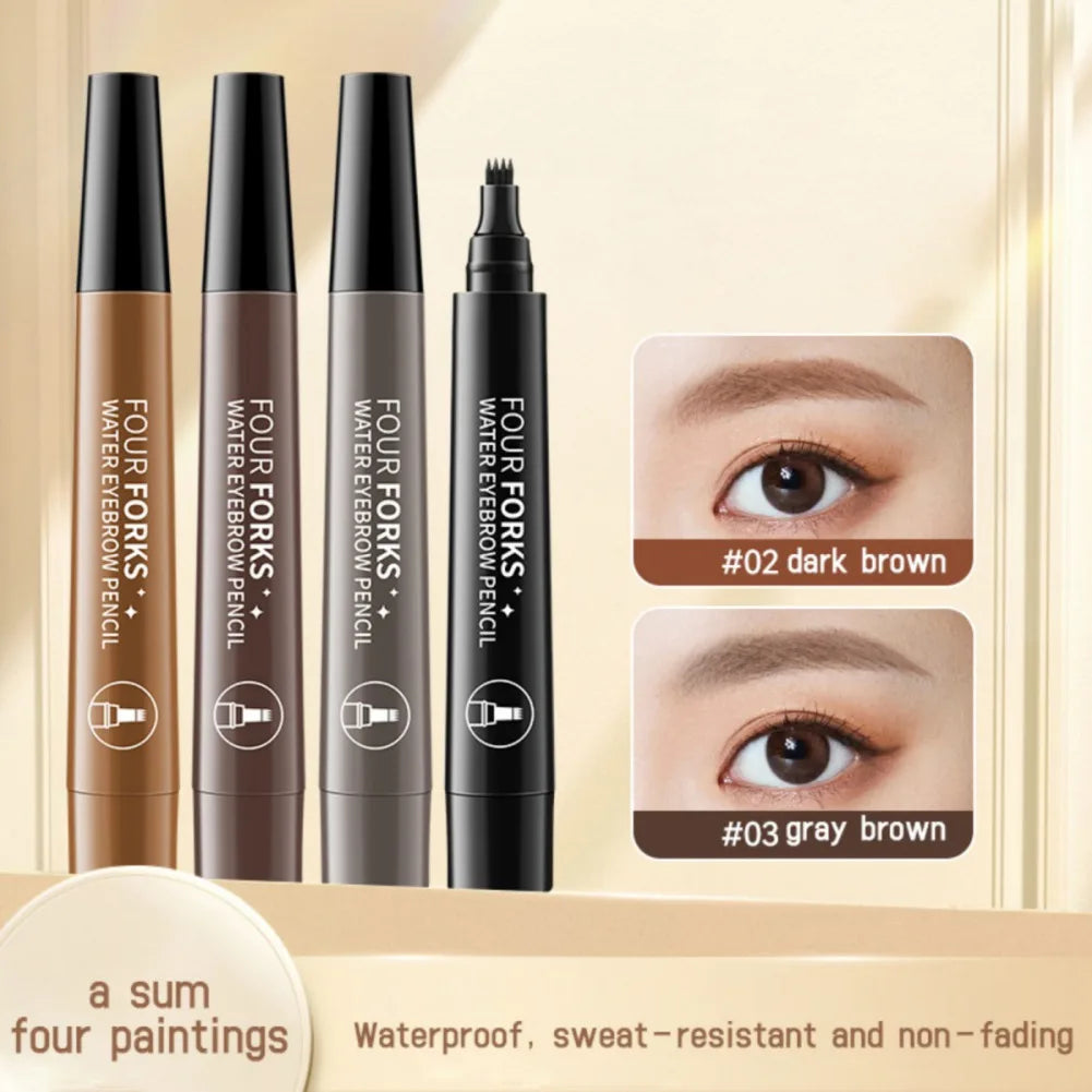 Natural Long Lasting 4-Tip Microblade Brow Pen Eyebrow Smooth Contour Stick Waterproof